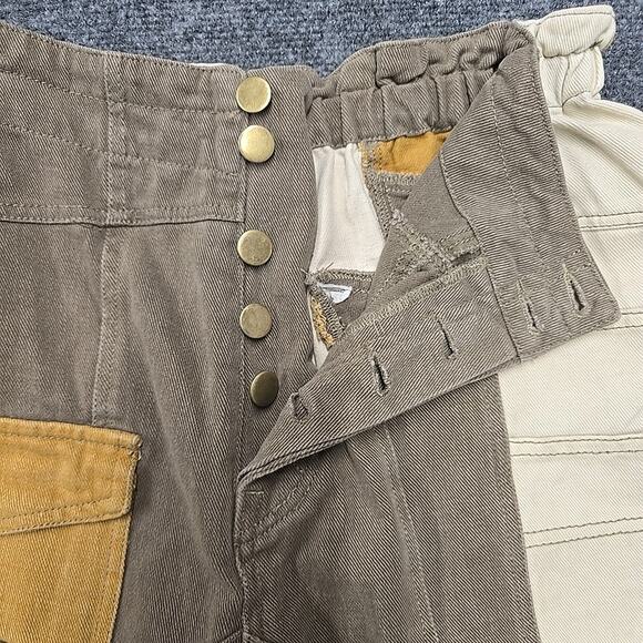Oli & Hali Patchwork Paperbag Cargo Pants M Boho Utility Earthy Mineral Wash - Picture 4 of 16